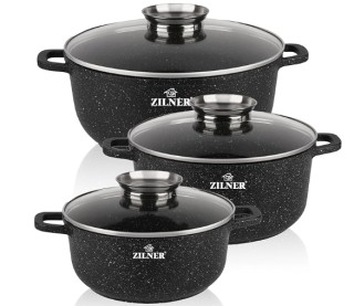 Σετ Μαγειρικά Σκεύη 3 τεμάχια με Γυάλινα Καπάκια - Μαύρο ZILNER ZL-... Σετ Μαγειρικά Σκεύη 3 τεμάχια με Γυάλινα Καπάκια - Μαύρο ZILNER ZL-...