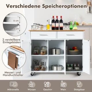 Costway Λευκός Τροχήλατος Πάγκος Κουζίνας 122 x 46 x 92,3 εκ. KC547...