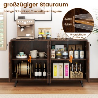 Costway  Ξύλινος Μπουφές με 4 Πόρτες & Ρυθμιζόμενα Ράφια, 127,5 x 3...