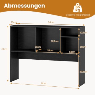 Costway Μαύρο Ράφι Γραφείου με 4 Θέσεις Διοργανωτής Γραφείου Βιβλιο...