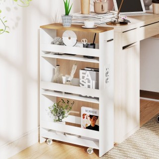 Costway Λευκό + Φυσικό Μετακινούμενο Σερβιτόρο Τεσσάρων Επιπέδων, 2...