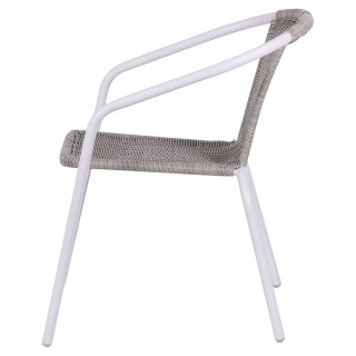 Galileo Πλεκτή εξωτερική καρέκλα με μπράτσα και λευκή σωληνωτή δομή... Galileo Πλεκτή εξωτερική καρέκλα με μπράτσα και λευκή σωληνωτή δομή...