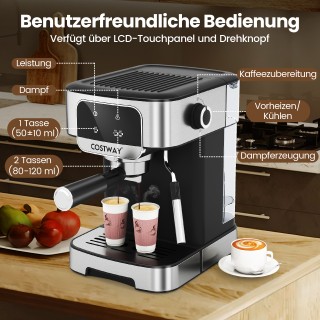 Costway Καφετιέρα Espresso 20 Bar 1200W με Αφρογαλιέρα Ατμού, 18L Α...