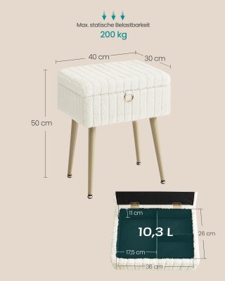 SONGMICS Σκαμπό Τουαλέτας με Αποθηκευτικό Χώρο και Μεταλλικά Πόδια ...