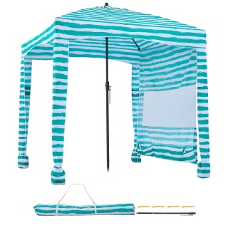 VEVOR Πράσινη Ριγέ Παραλιακή Καλύβα 1.83 x 1.83 m με Πλευρικό Τείχο...