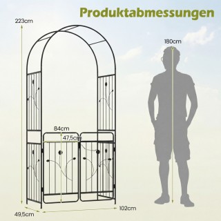 Costway Μεταλλική Αψίδα Κήπου με Κλείδωμα & Σπαλιέ Αγωγής, Μαύρη, 2...