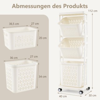 Costway Τρόλεϊ Καλάθι Ρούχων 3 Επιπέδων με Ρόδες και Λαβή JZ10267WH