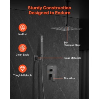 VEVOR Σετ Βρύσης Ντους με Τετράγωνη Κεφαλή Βροχής 12 και Χειριστήρι...