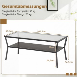 Costway Μοντέρνο Ορθογώνιο Τραπεζάκι Σαλονιού με Επιφάνεια από Σκλη...