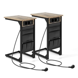 Costway Σετ Πλαϊνών Τραπεζιών με Ενσωματωμένο Σταθμό Φόρτισης και Α...