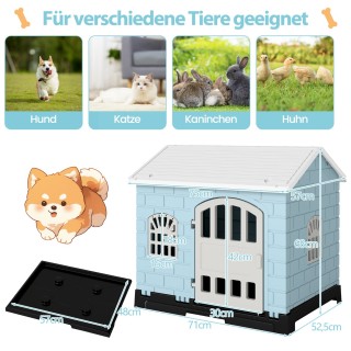 Costway Υπαίθριο Σπιτάκι Σκύλου με Πόρτα & 3 Παράθυρα & Αφαιρούμενο...