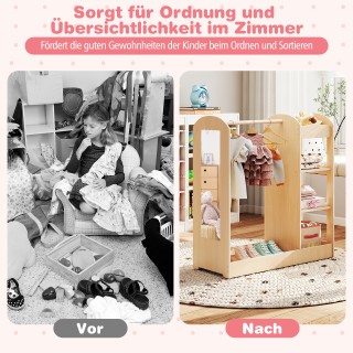 Costway Παιδική Γκαρνταρόμπα με Καθρέφτη Φυσικό Χρώμα 100 x 93,5 x ...