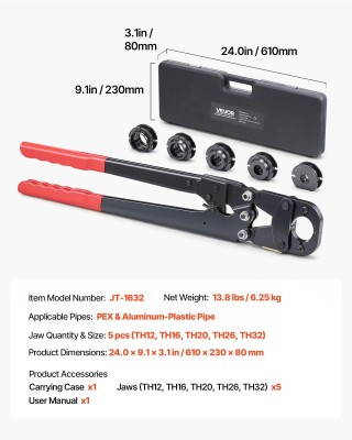 VEVOR Σετ Εργαλείων Πρεσαρίσματος Σωλήνων PEX & Αλουμινοπλαστικού μ... VEVOR Σετ Εργαλείων Πρεσαρίσματος Σωλήνων PEX & Αλουμινοπλαστικού μ...