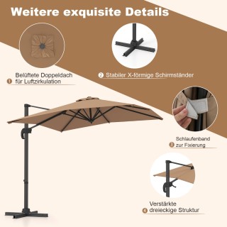 Costway Μεγάλη Ορθογώνια Ομπρέλα Κήπου 250 x 250 cm με Μανιβέλα σε ...