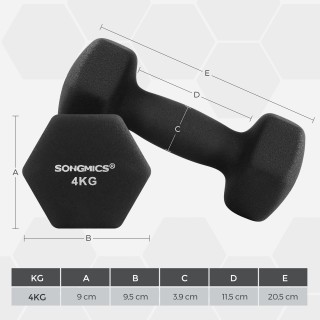 SONGMICS Σετ 2 Αλτήρες Νεοπρένιου 4kg, Μαύρο, SYL068BK 