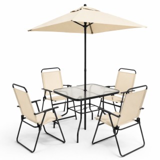 BAKAJI Σετ Τραπεζαρίας Κήπου 6 Τεμαχίων με Ομπρέλα και 4 Πτυσσόμενε...