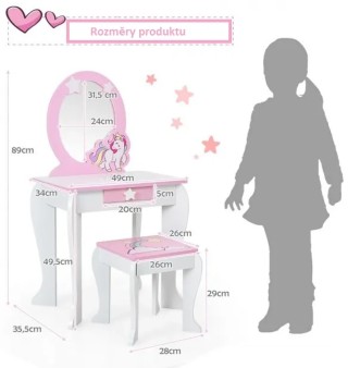 Costway Παιδικό Σετ Τουαλέτας Πριγκίπισσας με Καθρέφτη και Σκαμπό σ...
