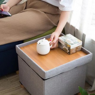 BAKAJI  Πουφ Αποθηκευτικός Γκρι σε Λινό Επενδυμένο Υποπόδιο Σκαμπό ...