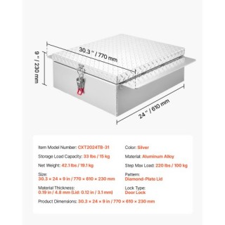 VEVOR Κουτί Εργαλείων Φορτηγού από Αλουμίνιο, Βαρέως Τύπου με Αντιο...