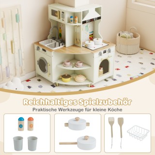 Costway Παιδική Ξύλινη Κουζίνα με Λειτουργικό Νεροχύτη & Βρύση - Γω...