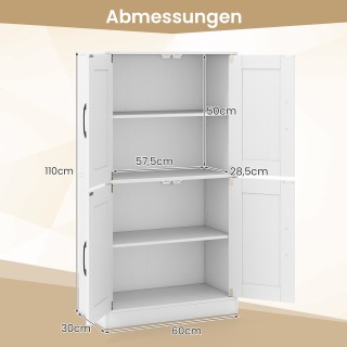 Costway Λευκός Πιατοθήκη με 4 Πόρτες & Ρυθμιζόμενα Ράφια 60 x 30 x ...