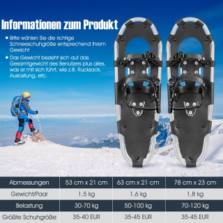 Costway Σετ Χιονοπέδιλων 53 cm με Διπλό Σύστημα Δέσμευσης Ασημί SP3...