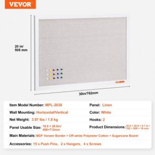 Πίνακας Ανακοινώσεων VEVOR 30x20 με Λινό Επιφάνεια για Τοίχο  RMB30...
