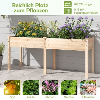 Costway  Εξωτερικό Ξύλινο Υπερυψωμένο Κήπος με Χωρίσματα 185x58x77 ...