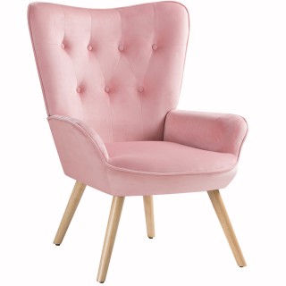 BAKAJI  Ροζ Βελούδινη Πολυθρόνα με Υποπόδιο για το Σαλόνι - Μοντέρν...