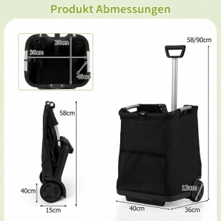 Costway Πτυσσόμενο Καροτσάκι Αγορών 50 lt με 3 Θήκες & Επεκτεινόμεν...