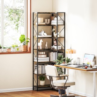 HOMCOM Βιομηχανική Γωνιακή Βιβλιοθήκη 7 Επιπέδων, Ξύλο & Ατσάλι, 60...