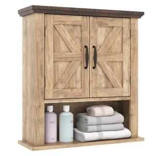 Costway Ντουλάπι Κρεμαστό με Ρυθμιζόμενα Ράφια, Πόρτες και Ανοιχτό ...