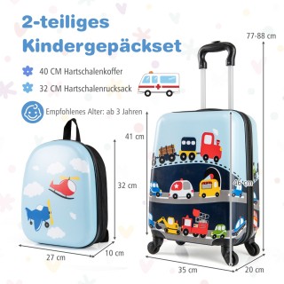 Costway Σετ Παιδικές Βαλίτσες με Ρόδες, Χειραποσκευή 16 και Σκληρό ...