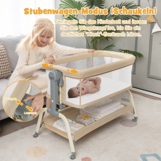 Costway Πολυλειτουργική Βρεφική Κούνια με Κουνουπιέρα & Στρώμα, Ρυθ...