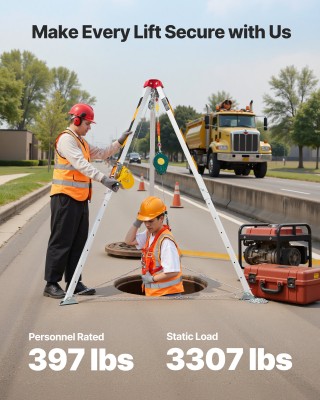 VEVOR Βαρέως Τύπου Σωστικό Τρίποδο με Βίντζι έως 544 kg, Ρυθμιζόμεν...