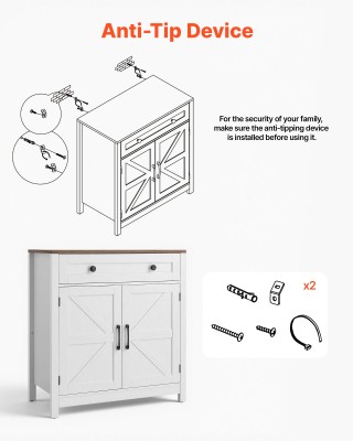 VEVOR Λευκός Μπουφές - Μπαρ με 2 Πόρτες Αχυρώνα και Συρτάρι - 75x37...