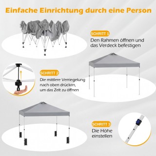 Costway Πτυσσόμενο κιόσκι Pop-Up 3 x 3 μ. γκρι με 4 σακιά άμμου, πα...