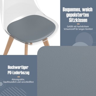 Costway Σετ 4 Διαφανές Καρέκλες Τραπεζαρίας με Ξύλινα Πόδια Σκανδιν...