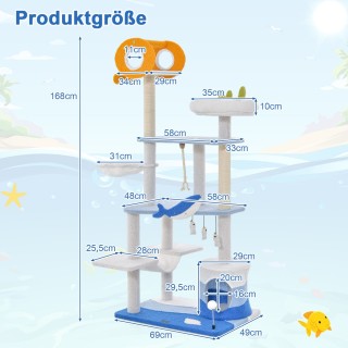 Costway  Παραδεισένιο Δέντρο Αναρρίχησης Γάτας με Θαλασσινό Σχέδιο ...