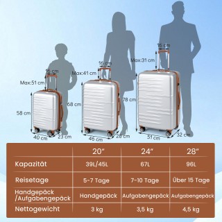 Costway Σετ 3 Βαλιτσών με Σκληρό Κέλυφος, Κλειδαριά TSA, Τηλεσκοπικ...