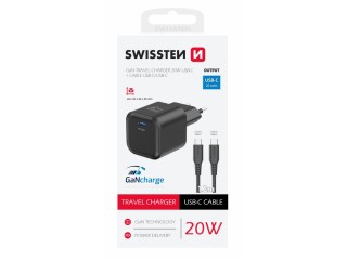 SWISSTEN GaN 1x USB-C 20W Παροχή Ενέργειας + Καλώδιο Δεδομένων USB-...