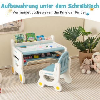 Costway  Σετ Τραπέζι και Καρέκλα Ζωγραφικής για Παιδιά με Αποθηκευτ...