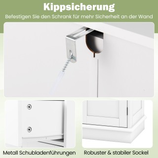 Costway Λευκός Ξύλινος Μπάνιου 56x30x80cm με Συρτάρι & Ρυθμιζόμενο ...