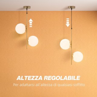 HOMCOM Κρεμαστό φωτιστικό με 2 γυάλινα καπέλα και ρυθμιζόμενο καλώ... HOMCOM Κρεμαστό φωτιστικό με 2 γυάλινα καπέλα και ρυθμιζόμενο καλώ...