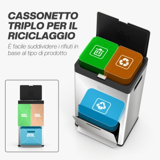 HOMCOM  Κάδος Απορριμμάτων με 3 Διαμερίσματα 56L με Υποστήριξη για ...