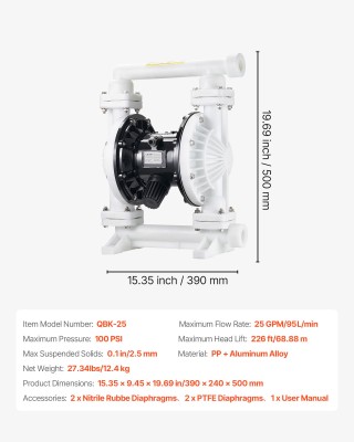VEVOR Αεροκίνητη Αντλία Διπλού Διαφράγματος για Μεταφορά Αποβλήτων ...