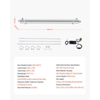 VEVOR Φίλτρο UV Νερού 12GPM 220V 55W SJHXTUV55W12Y82ISV2 VEVOR Φίλτρο UV Νερού 12GPM 220V 55W SJHXTUV55W12Y82ISV2