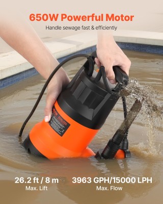 VEVOR Υποβρύχια Αντλία Ομβρίων Υδάτων 650W, Μέγιστη Παροχή 15,000 L...