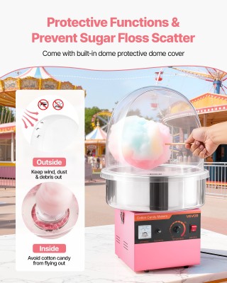 VEVOR Ηλεκτρική Μηχανή Μαλλιού της Γριάς 1000W με Κάλυμμα Ροζ ZHSKU...