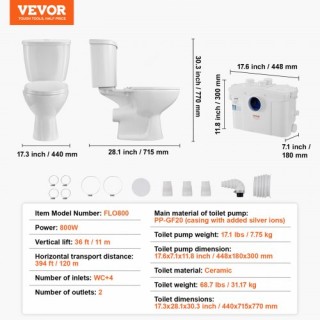 VEVOR Τουαλέτα Μακράς Διάρκειας με Αντλία 800W για Υπόγειο ZHSKU00... VEVOR Τουαλέτα Μακράς Διάρκειας με Αντλία 800W για Υπόγειο ZHSKU00...